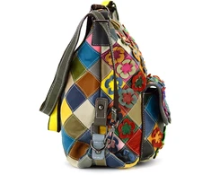 Magic Bags moteriška A4 dydžio odinė kuprinė, spalvota mozaika, pirkinių krepšys.