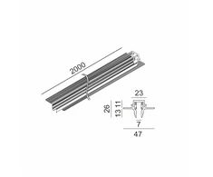 Magnetinės sistemos užglaistomas bėgelis MICRO_LINE R, juodas, 2m