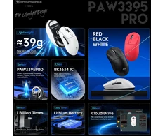 MAMBASNAKE belaidė žaidimų pelė 39 g, PixArt PAW3395PRO jutiklis, BT/2.4G/USB-C, balta, M3