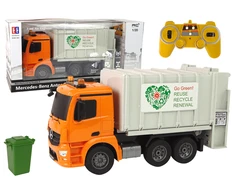 Double E Nuotoliniu būdu valdomas sunkvežimis RC Garbage Truck Mercedes-Benz Antos, oranžinis