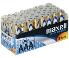 MAXELL Šarminės baterijos ALKALINE LR03 AAA, folijos pakuotė, rinkinys iš 32 vnt. (8 pakuotės po 4 vnt.)