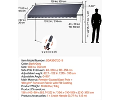 Mechaninė markizė VEVOR SDA350120-S, 350 cm