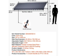 Mechaninė markizė VEVOR SDA400120-S, 400 cm pločio