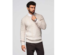 Megztinis įdomios tekstūros ecru V1 – elegancijai ir šilumai vėsiomis dienomis.