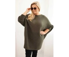 Megztinis moterims oversize tipo su moheros ponču, chaki spalvos