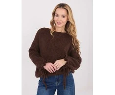 Moteriškas megztinis su raišteliais rankovėse rudas