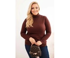 Megztinis moteriškas rudas klasikinio kirpimo Plus Size