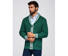 Megztinis su šaliu apykakle preppy stiliaus žalias – šilumai ir išskirtinumui rudens dienoms.