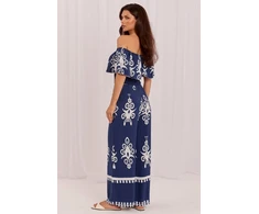 Mėlynas boho stiliaus moteriškas kelnės komplektas Italy Moda