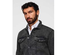 Men's denim jacket katana with washem - juodas V3 OM-JADJ-0219