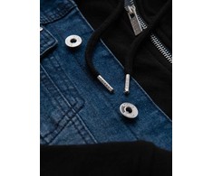 Men's denim jacket with knitted sleeves and hood - mėlynas and juodas V2 OM-JADJ-0220