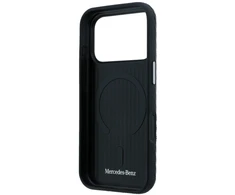 Mercedes PU Leather Semi Wrap MagSafe dėklas skirtas Apple iPhone 17 Pro juodos spalvos