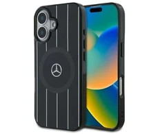Mercedes MEHMP16S23HRSK Apple iPhone 16 6.1″ juodos spalvos kietas dėklas MB Double Layer Crossed Lines MagSafe