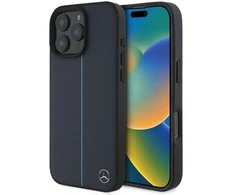 Mercedes MEHMP16X23RURBV Apple iPhone 16 Pro Max 6.9″ navy kietas dėklas MB Mėlyna Line Leather MagSafe