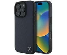 Mercedes MEHMP16X23RBGVV Apple iPhone16 Pro Max 6.9″ navy kietas dėklas MB Wood Imitation Leather MagSafe
