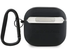 Mercedes MEA4CSLBK AirPods 4 apsauginis dėklas juodas/juodas Oda Metalinis Logotipas