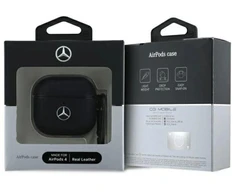 Mercedes MEA4CSLBK AirPods 4 apsauginis dėklas juodas/juodas Oda Metalinis Logotipas