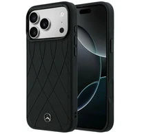 Dėklas Mercedes Leather with Crossed Lines MagSafe iPhone 17 Pro Max juodos spalvos