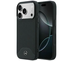 Dėklas Mercedes Leather Wood Effect and Curve MagSafe iPhone 17 Pro juodos spalvos