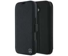 Mercedes MEBKP16S23RBGVK Apple iPhone 16 6.1″ juodos spalvos bookdėklas Leather Wood Imitation
