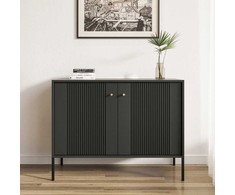 Minkštas Komoda svetainei/miegamajam, SOFT, 104 cm, juodos spalvos, grioveliai, dvidurės, modernios