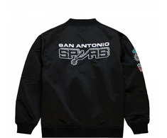 Mitchell &amp; Ness Lengtweight Satin Bomber San Antonio Spurs M Jacket SJKT6599-SASYYPPPBLCK