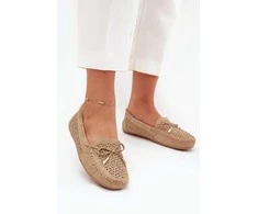 Mokasinai smėlio spalvos odiniai su skylutėmis kasdienai Ideal Shoes