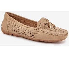 Mokasinai smėlio spalvos odiniai su skylutėmis kasdienai Ideal Shoes