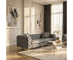 Sorentas MORRENTO trivietė sofa, pilka, aksominė, modernus žavesys