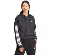 Moterims skirtas adidas Essentials 3 juostelių French Terry džemperis su puseniu užtrauktuku, juodas JN1956