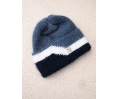 Moteriška beanie kepurė su dekoru, džinso mėlynos spalvos