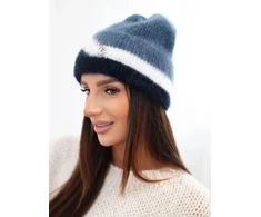 Moteriška beanie kepurė su dekoru, džinso mėlynos spalvos