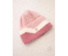 Moteriška beanie kepurė su dekoru, pudrinė rožinė ir tamsiai rožinė