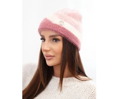 Moteriška beanie kepurė su dekoru, pudrinė rožinė ir tamsiai rožinė