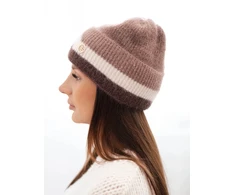 Moteriška beanie kepurė su dekoru, rudos spalvos