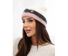 Moteriška beanie kepurė su dekoru, smėlio ir pudrinės spalvos