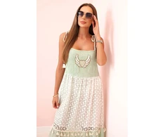 Moteriška boho suknelė su petnešėlėmis, mėtų spalvos