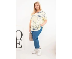 Moteriška geltona Plus Size palaidinė trumpomis rankovėmis su kišene