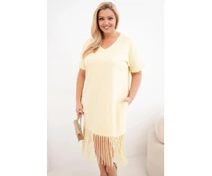 Moteriška geltona suknelė su V formos iškirpte ir kutais, Plus Size