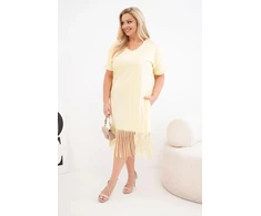 Moteriška geltona suknelė su V formos iškirpte ir kutais, Plus Size
