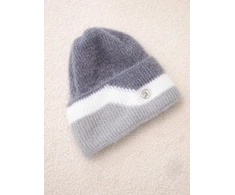 Moteriška kepurė beanie su dekoru, tamsiai pilkos ir pilkos spalvos
