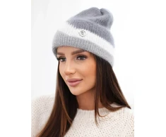 Moteriška kepurė beanie su dekoru, tamsiai pilkos ir pilkos spalvos