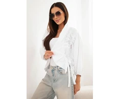 Moteriška medvilninė narzutka su raukiniais ir surišimu, balta