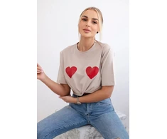 Moteriška medvilninė palaidinė su širdelių raštu, smėlio spalvos