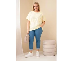 Moteriška medvilninė Plus Size palaidinė su siuvinėtomis gėlėmis, geltona