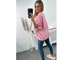 Moteriška muslino palaidinė su pasiraitojamomis rankovėmis, šviesiai rožinė