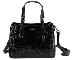 Elegant Leather Tote Shoulder Bag Solier FL45 Veloria – Juodas