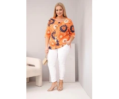 Moteriška oranžinė Plus Size palaidinė trumpomis rankovėmis ir sagomis
