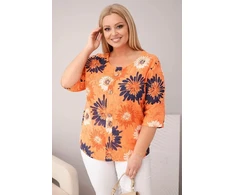 Moteriška oranžinė Plus Size palaidinė trumpomis rankovėmis ir sagomis