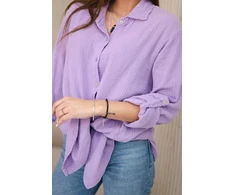 Moteriška oversize medvilninė mušelino palaidinė, violetinė
